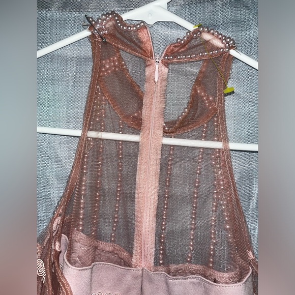 ✨NEW LUXURIOUS DESIGNER PINK PASTEL TASSEL FRINGE RHINESTONE MINI BIRTHDAY DRESS - Picture 7 of 10